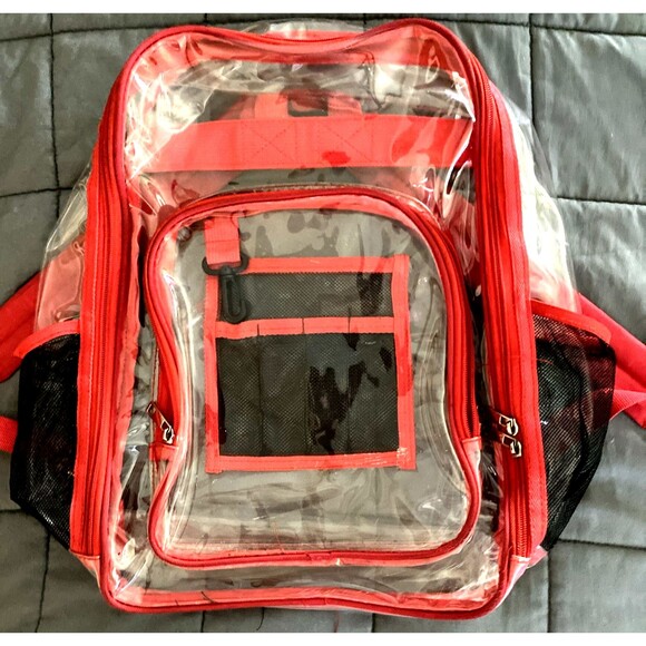 Heavy Duty Clear Transparent Backpack See Through School Bookbag, PU Student Bag - Picture 1 of 3